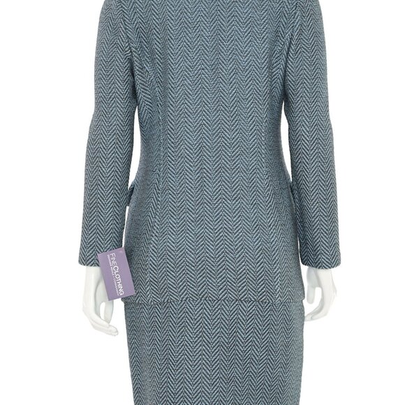 St. John Collection 2Pc Herringbone Jacket & Skirt Suit in Light Blue/Charcoal - Picture 9 of 13